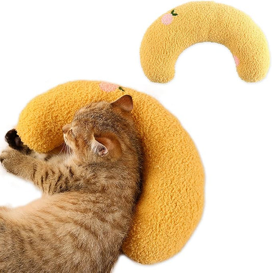 T'CHAQUE Soft Dog Bed Pillows, Ideal Naptime Sleeping Companion for Small Indoor Dogs and Cats, Pet Neck Pillow for Upper Spine Support, Cuddle Snuggle Doggy/Kitten Pillow Training Toy, Yellow