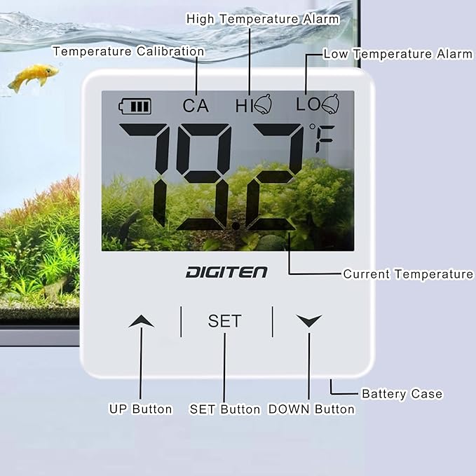 DIGITEN Aquarium Thermometer Digital Fish Tank Thermometer with Large LCD Display Stick On Water Terrarium Temperature Sensor Gauge for Reptiles Turtle Amphibians