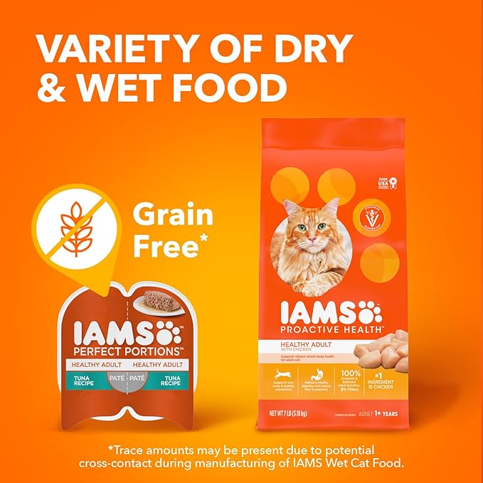 IAMS Perfect Portions Healthy Adult Wet Cat Food with Chicken Recipe, Easy Peel Twin-Pack Trays, Pack of 24 (48 Total Servings)