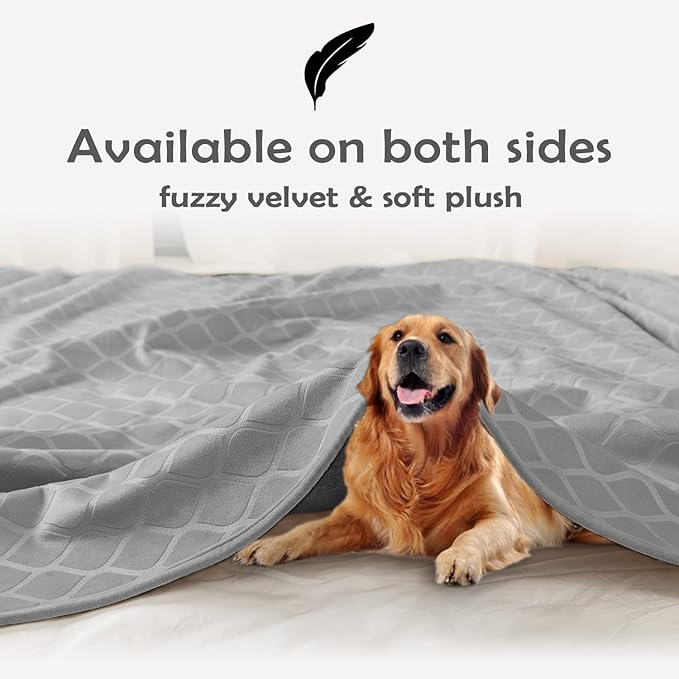 fuguitex Waterproof Dog Blanket Bed Cover Dog Crystal Velvet Moroccan Fuzzy Cozy Plush Pet Blanket Throw Blanket for Couch Sofa(40 * 60 inch, Light grey+Grey)