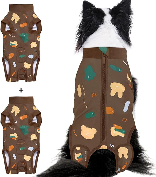 2 Packs Dog Recovery Suit Female Male, Brown Bear + Brown Bear, L