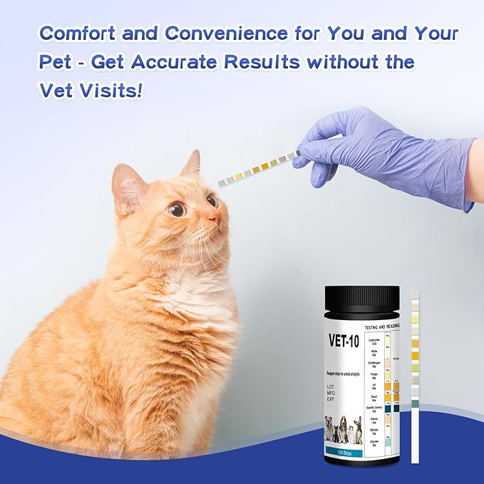 10-Parameter Urine Test Strips for Cat & Dog 10 in 1 UTI Test Kit Pets Rapid Diabetes Urinalysis Testing 100 Counts, 1 Pack