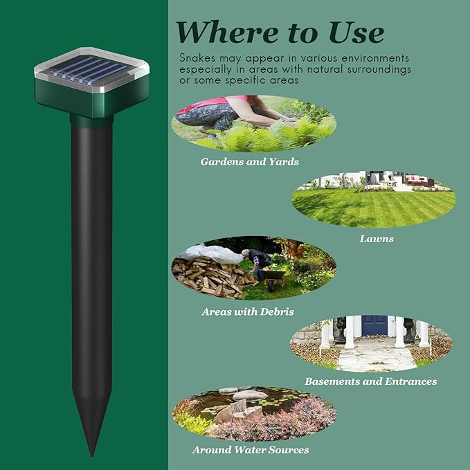 Snake Repellent for Yard,4 PCS Snake Repellent,Snake Repellent for Yard Powerful,Snake Away Repellent for Outdoors,Snake Repellent Pet Safe,Solar Powered,Sonic,Electronic and Waterproof