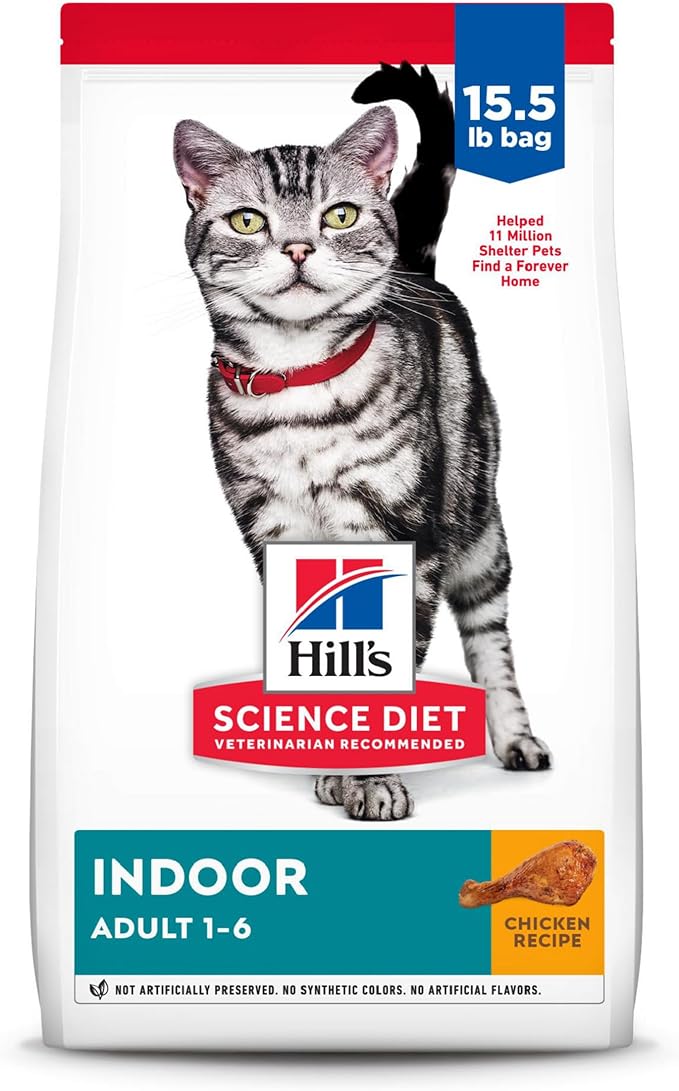 Hill's Science Diet Indoor, Adult 1-6, Easy Litter Box Cleanup, Dry Cat Food, Chicken Recipe, 15.5 lb Bag