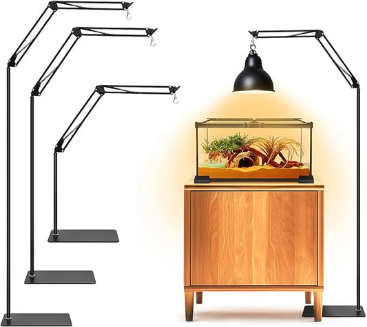 Reptile Lamp Stand Reptile Heat Lamp Stand with 360° Adjustable Swing Arm, 14-67.7 inch Metal Bracket Floor Light Holder Terrarium Heat Lamps for Bearded Dragon Turtles Snake Chicks Heating Light