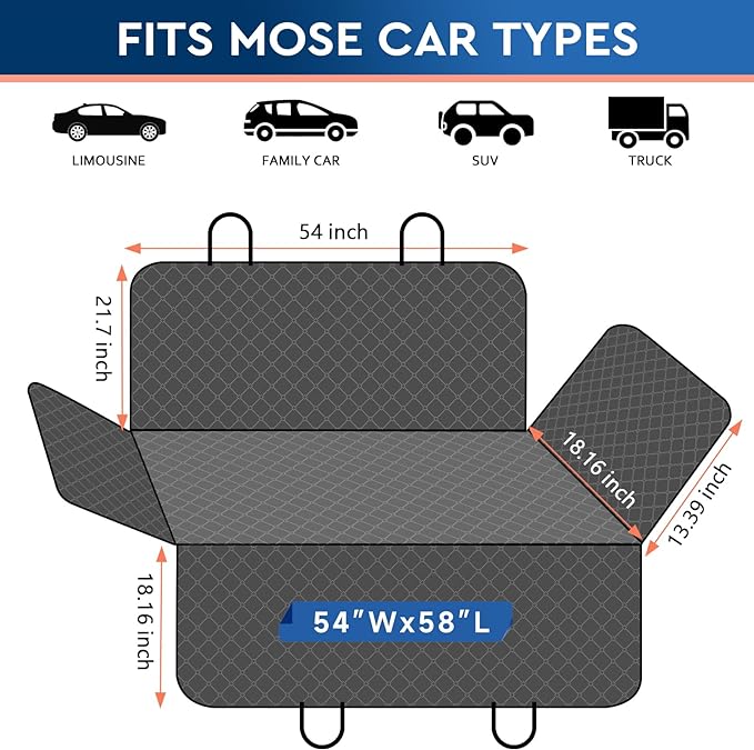 Dog Car Seat Cover Dog Seat Cover for Back Seat Scratch Prevention Dog Hammock Protects Against Dirt Dog Seat Covers for Cars Fits for Small SUVs and Trucks 54"x 58", Black