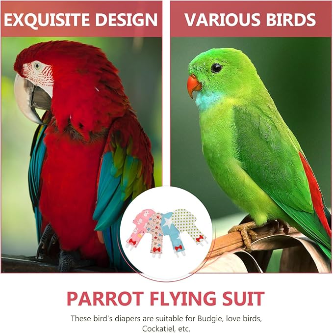 VILLCASE Bird Diaper Harness Flight Suit Clothes, Reusable Parrot Diapers Washable Cotton Protective Parrot Nappies Flight Suite Liners for Macaw Budgies Parakeet Canary (L, 4pcs)