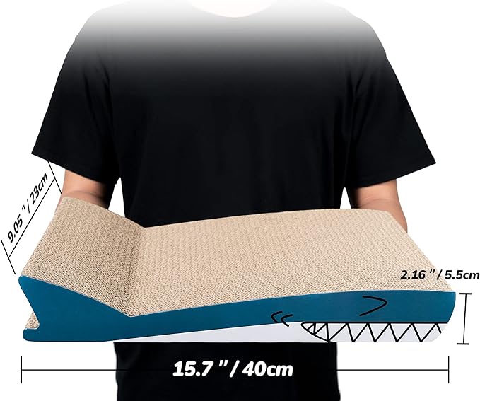 Conlun Cat Scratcher Cardboard Cat Scratch Pad with Premium Scratch Textures Design Durable Cat Scratching Pad Reversible Shark 15.7L x 9W x 2.6H