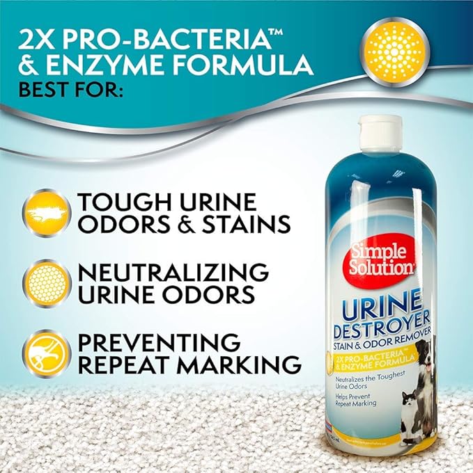 Simple Solution Urine Destroyer Enzymatic Cleaner | Pet Stain and Odor Remover with 2X Pro-bacteria Cleaning Power | 32 Ounces