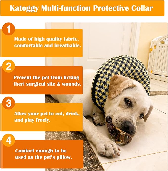 Katoggy Inflatable Dog Cone Collar for Dogs After Surgery, Soft Adjustable Blow up Donut Dog E-Collar for Small Medium Large Dog and Cats