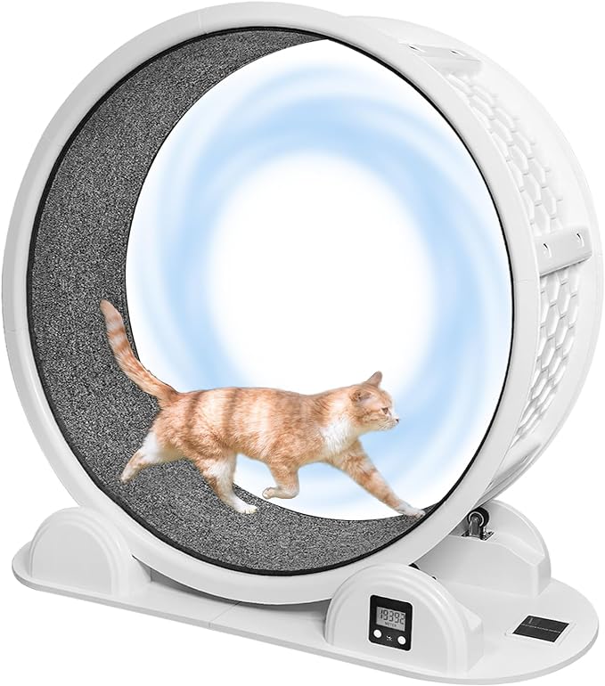 Large Cat Exercise Wheel with Pedometer, 10 Minutes Fast Installation, 41” Cat Wheel with Carpeted Runway Cat Treadmill Cat Running Wheel with Silent Roller for Kitty's Fitness Weight Indoor