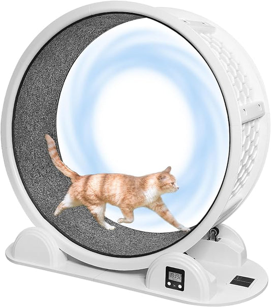 Large Cat Exercise Wheel with Pedometer, 10 Minutes Fast Installation, 41” Cat Wheel with Carpeted Runway Cat Treadmill Cat Running Wheel with Silent Roller for Kitty's Fitness Weight Indoor
