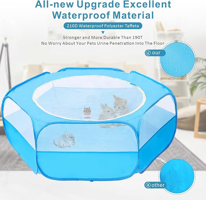 XIRGS Small Animal Playpen, Waterproof Small Pet Cage Tent Portable Outdoor Exercise Yard Fence with Top Cover Anti Escape Yard Fence for Kitten/Cat/Rabbits/Bunny/Hamster/Guinea Pig/Chinchillas