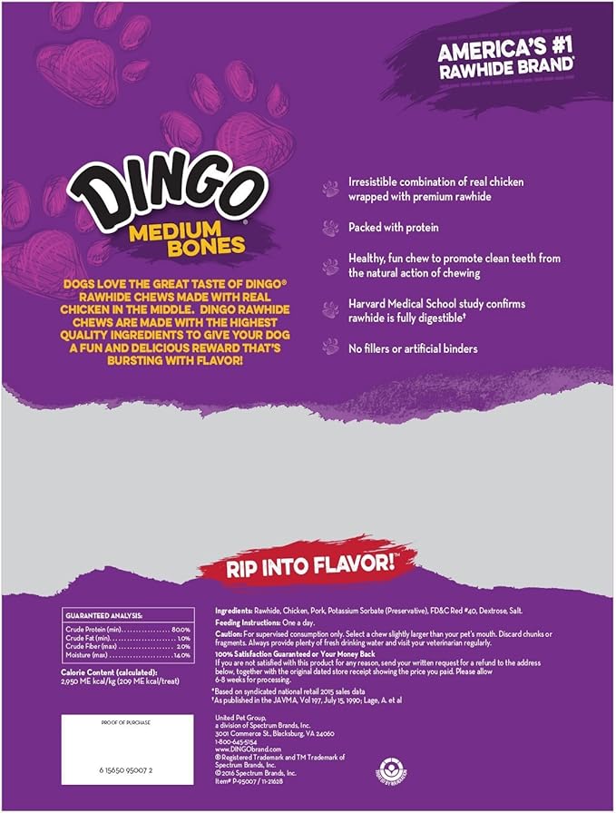 Dingo Medium Rawhide Bone Chew For Dogs, 24 Ct