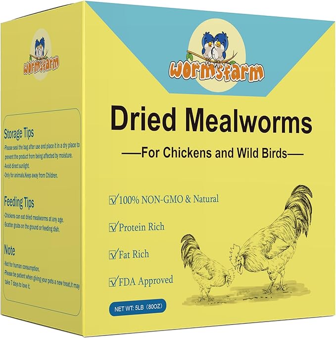 5lb Dried Mealworms for Birds,Chicken Treats for Laying hens,Feed for Blue Birds,Ducks,Fish,Turtles