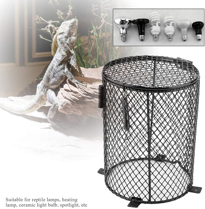 Fdit Pet Reptile Anti-Scald Lamp Mesh Cover Round Day Night Ceramic Light Bulb Heating Lampshade(Cylinder Shape)