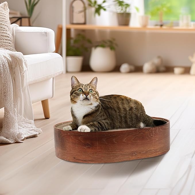 ComSaf Cat Scratching Board, Corrugated Cardboard Cat Scratcher Bed Lounge Durable Long Lasting, Cat Scratch Pad for Indoor Cats Protecting Furniture, 17 Inch x13 Inch (Oval)