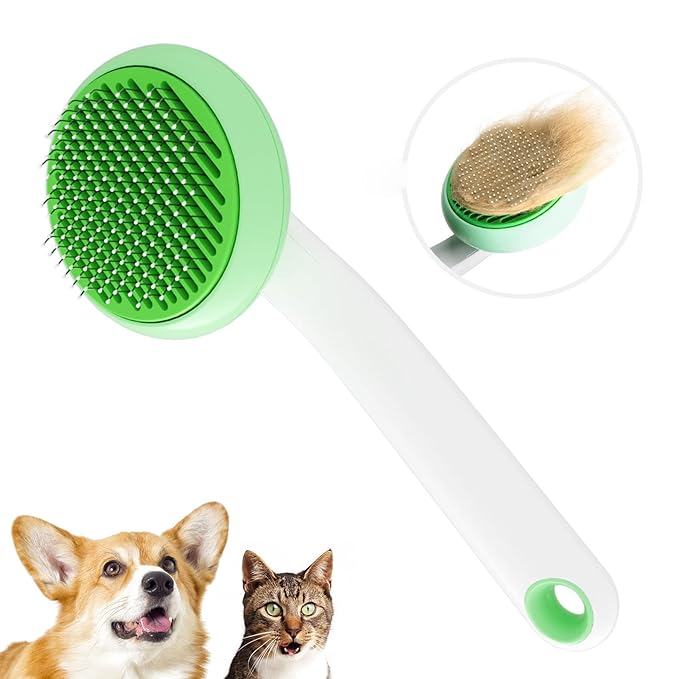 Cat Brush for Shedding, Pet Grooming Self Cleaning Slicker Cats & Dogs, Deshedding Easily Removes Tangles Hair and Loose Undercoat, Mats Tangled Shedding (Green)