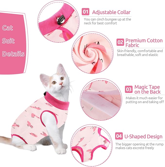 SUNFURA Cat Recovery Suit, Kitten Surgical Full Bodysuit for Abdominal Wound Protector Anti Licking After Surgery, Professional Bandages Cone E-Collar Alternative for Small Male & Female Pets