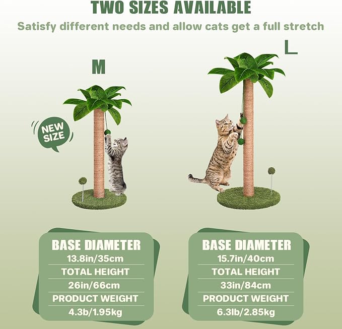 Cat Scratching Post, 26" Kitten Scratching Post with Premium Sisal Rope, Cute Cat Tree with Dangling and Spring Ball Toys for Indoor Small Cats