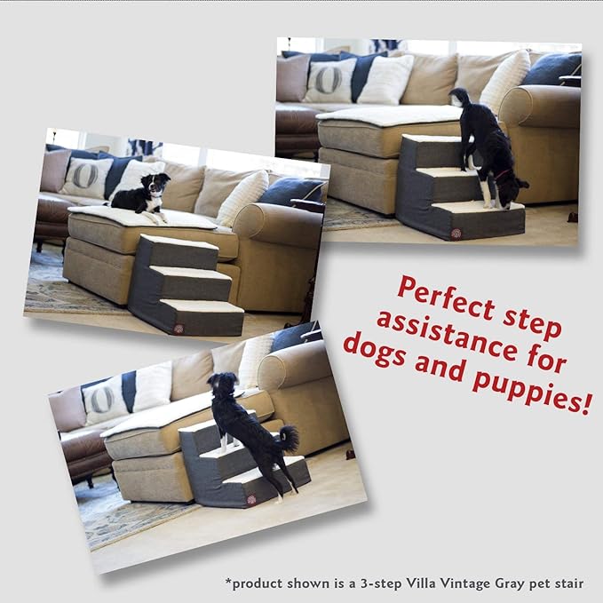 Majestic Pet 3 Step Portable Dog Stairs for Small Dogs to get on Bed Supports 250 lbs or Less – Dog Steps for High Bed with Machine Washable Cover –Pet Stairs for Cats Hexo Shapes Gray