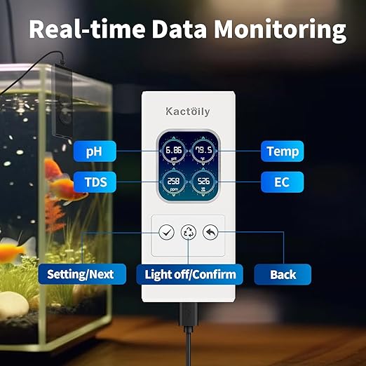 4-in-1 Freshwater Aquarium Monitor, PH Meter,TDS Meter, EC Meter, Temperature, Real-Time Monitoring (4-in-1)