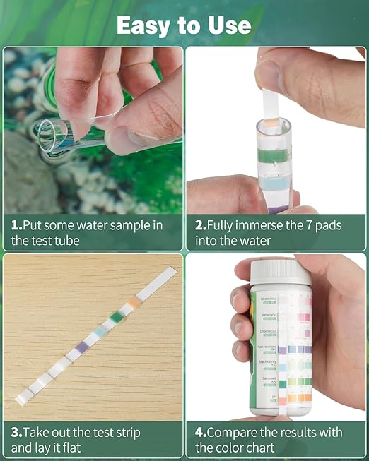 Pawfly 7 in 1 Aquarium Test Strips, 100 Strips Fish Tank Testing Strips for pH Chlorine Nitrate Nitrite Carbonate Hardness Total Alkalinity Water Quality Freshwater Saltwater Test Kit