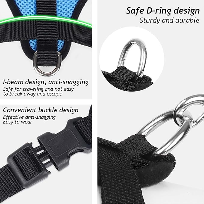 Cat Harness and Leash, Adjustable Soft Mesh, Anti-Escape, Reflective Design, Size M, Sky Blue