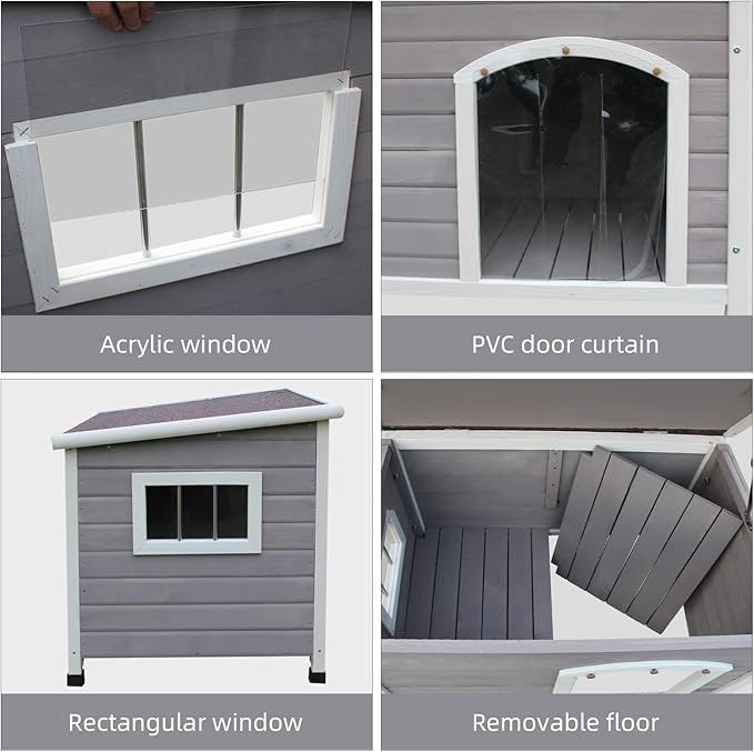 33.4" Wood Dog Houses Outdoor, Weatherproof Dog Houses Outside with Door Cute Wooden