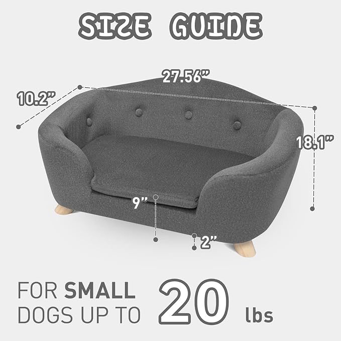 SHAVI Pet Sofa Bed Dog Couch for Small Pet Dog and Cats, Low Back Pet Lounging Bed with Velvet Modern Sofa for Dogs Easy-to-Clean(Grey)