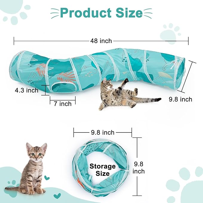 Cat Tunnel, Cat Tunnels for Indoor Cats, S-Shape Peekaboo Cat Cave with Cat Toys, Foldable Cat Tubes and Tunnels for Cats, Rabbit, Puppy, Guinea Pig