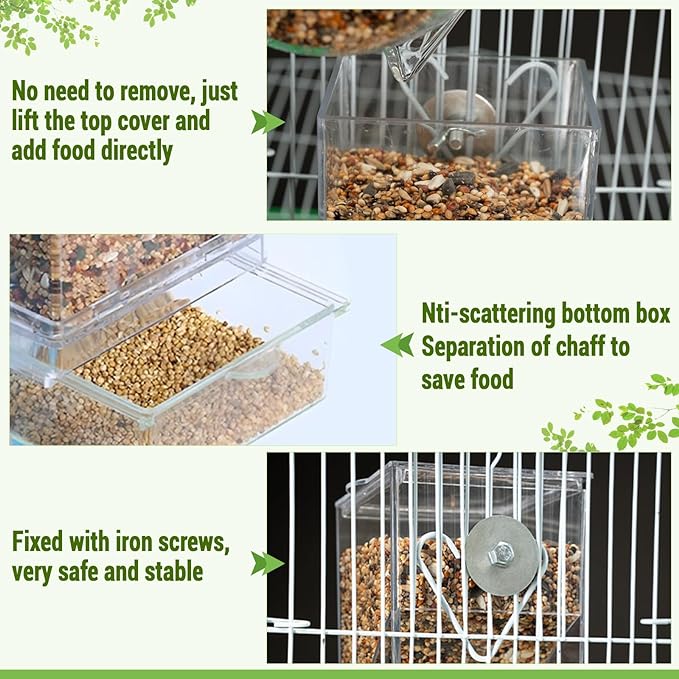 No Mess Bird Water Feeder Dispenser Set, Automatic Bird Feeder for Cage, Parakeet Cage Accessories, Parrot Cockatiel Seed Food Container Drinker for Squirrel Finch Lovebirds Budgies Canary