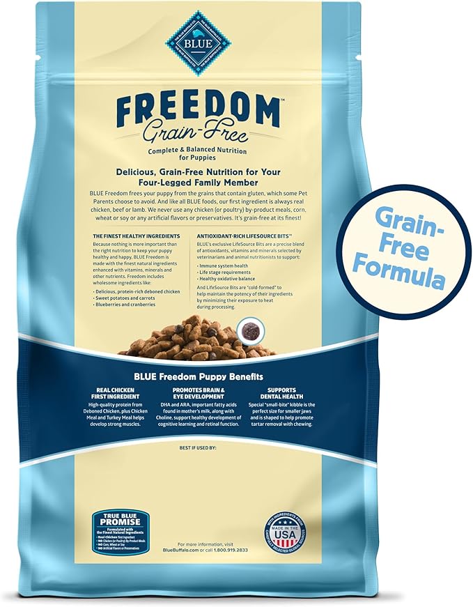 Blue Buffalo Freedom Grain-Free Puppy Dry Dog Food With DHA, Complete & Balanced Nutrition for Puppies, Made in the USA With Natural Ingredients, Chicken & Potatoes, 4-lb. Bag