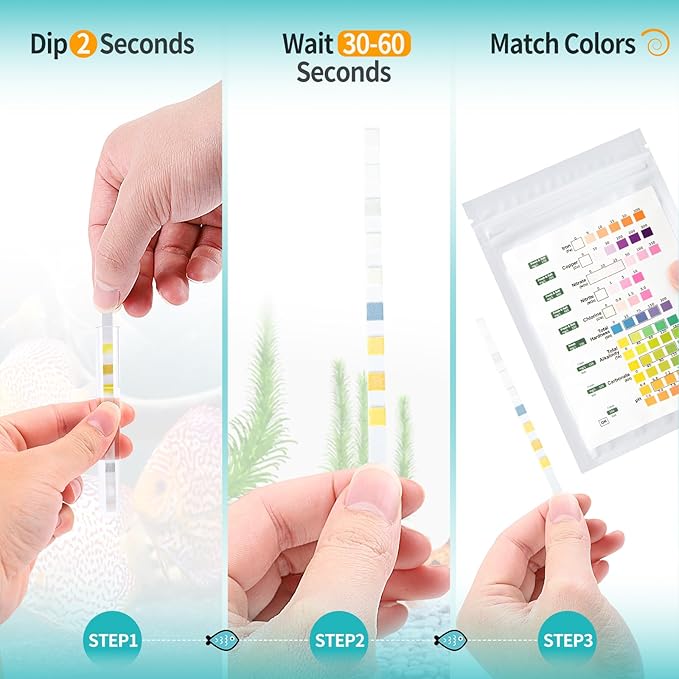 9 in 1 Aquarium Test Kit for Freshwater and Saltwater - 100 Aquarium Test Strips with Test Tube & Thermometer - Fast & Accurate Water Testing Strips for Aquarium/Pond/Pool