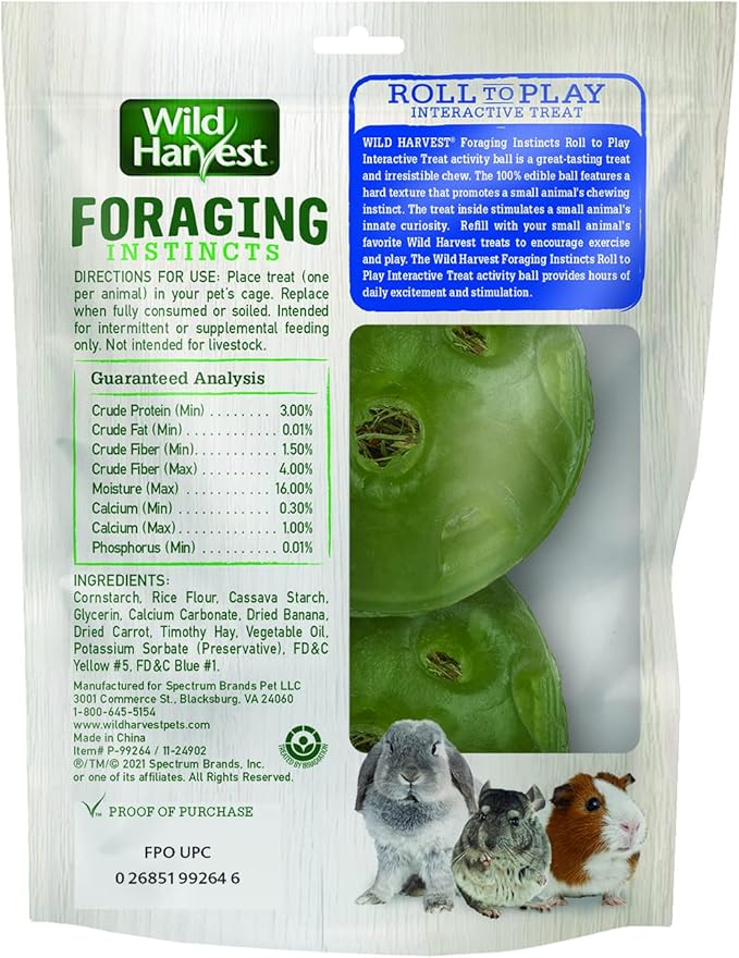 Wild Harvest Foraging Instincts Roll n’ Play Interactive Treat, 2 Count, for Rabbits, Guinea Pigs and Chinchillas