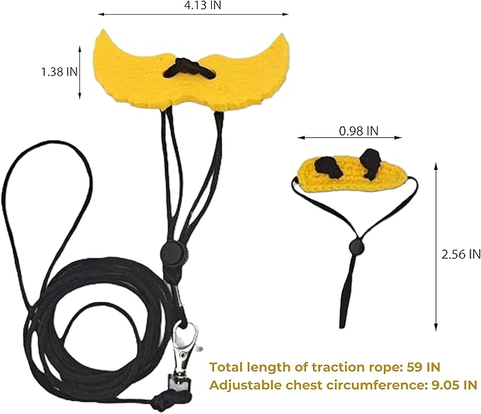 Adjustable Bearded Dragon Harness with Wings and Bee Hat Set, Lizard Leash Cute Hats for Small Reptiles Geckos Hamster, Bearded Dragon Stuff, Leopard Gecko Accessories (Head Cover+Traction Rope)