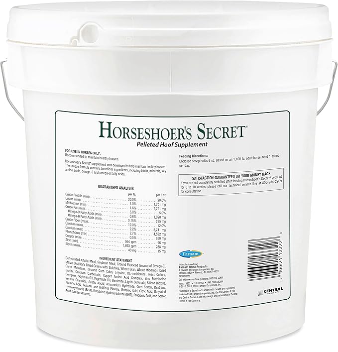 Farnam Horseshoer's Secret Pelleted Hoof Supplements, Promotes healthy hoof growth, maintains hoof walls & supports cracked hooves, 22 lbs., 60 day supply