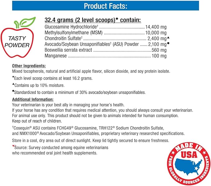 Nutramax Cosequin ASU Joint Health Supplement for Horses - Powder with Glucosamine, Chondroitin, ASU, and MSM, 1320 Grams