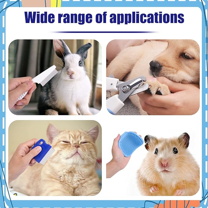 6-Piece Rabbit Grooming Kit, Small Animal Grooming Kit with Pet Hair Remover, Pet Nail Clipper, Flea Comb, Pet Shampoo Bath Brush for Rabbit, Hamster, Bunny, Guinea Pig