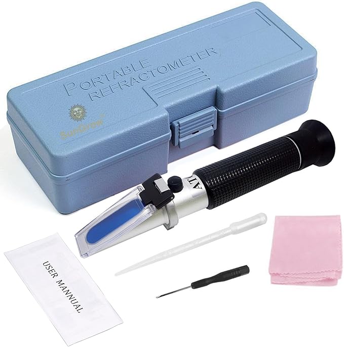 SunGrow Salinity Tester for Saltwater Aquarium, Salinometer Test Kit Refractometer Salinity Meter with Dual Range Scale, 0-100 PPT Hydrometer for Marine Fishkeeping, Reef Tank Accessories with ATC