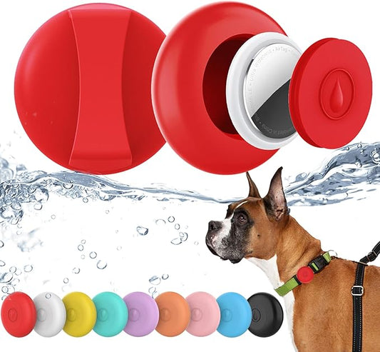 IPX8 Waterproof AirTag Dog Collar Holder, Hidden Air Tag Case for Cat Collar, Anti-Lost Silicone Cover for AirTag GPS Tracker Compatible with Pets Loop, Fits All Width Collars(Red L)