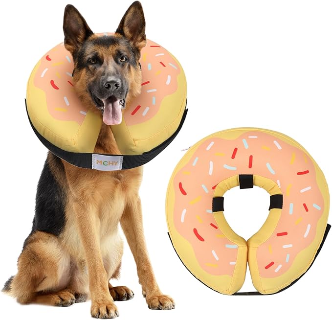 Waterproof Inflatable Dog Cone,Adjustable Recovery Collar for Dogs After Surgery,Prevent from Biting & Scratching,Not Block Vision (Donut Yellow XL)