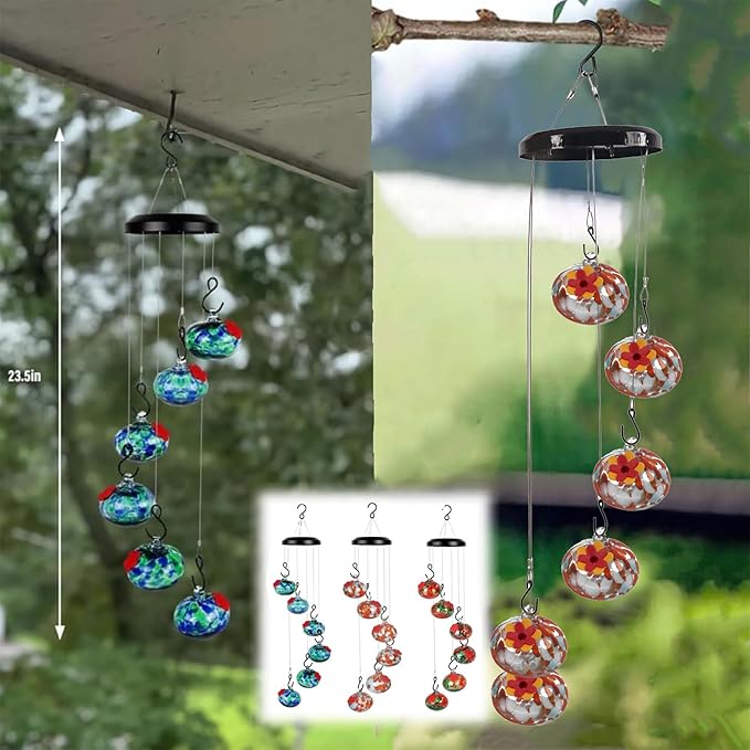 Charming Wind Chimes Hummingbird feeders for Outdoors Hanging ant and bee Proof Never Leak Perfect Garden Decor for Outside (JH-02)