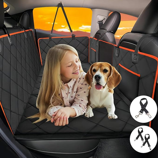 Back Seat Extender for Dogs, Dog Car Seat Cover Hard Bottom Holds 400lbs, Sturdy Backseat Extender for Dogs, Waterproof Dog Hammock for Car, SUV, Truck Orange