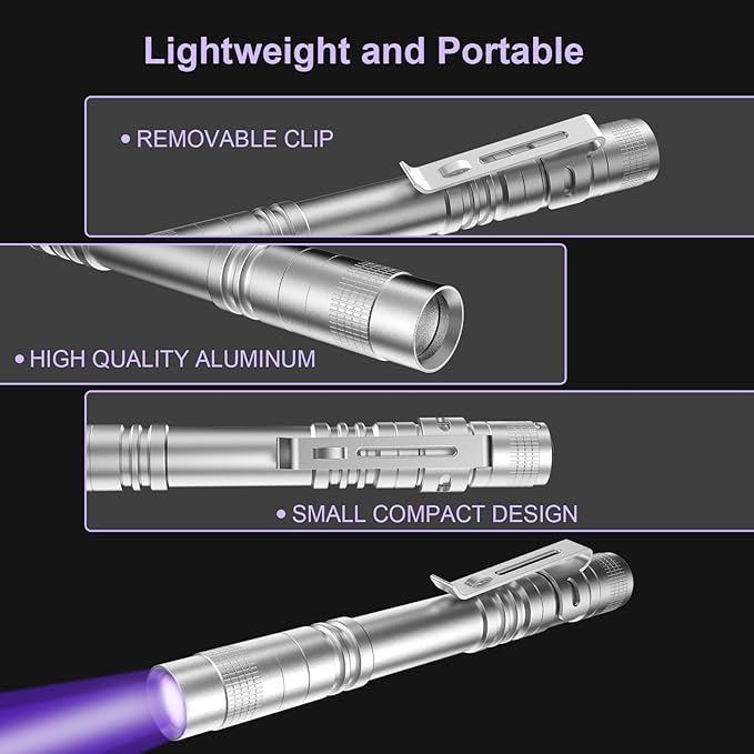 COSOOS 2 UV Flashlight Black Light, 2 Pack 395nm Mini Pen Light with Clip, Waterproof Ultraviolet Flashlight for Pet Urine Detector, Scorpions Finder, Hotel Inspection, Dry Stain and Bed Bugs