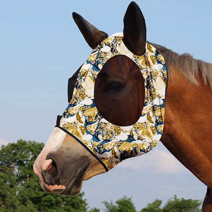 Harrison Howard Super Comfort Stretchy Fly Mask Large Eye Space with UV Protection Soft on Skin with Breathability Luxe Vibe L Full Size