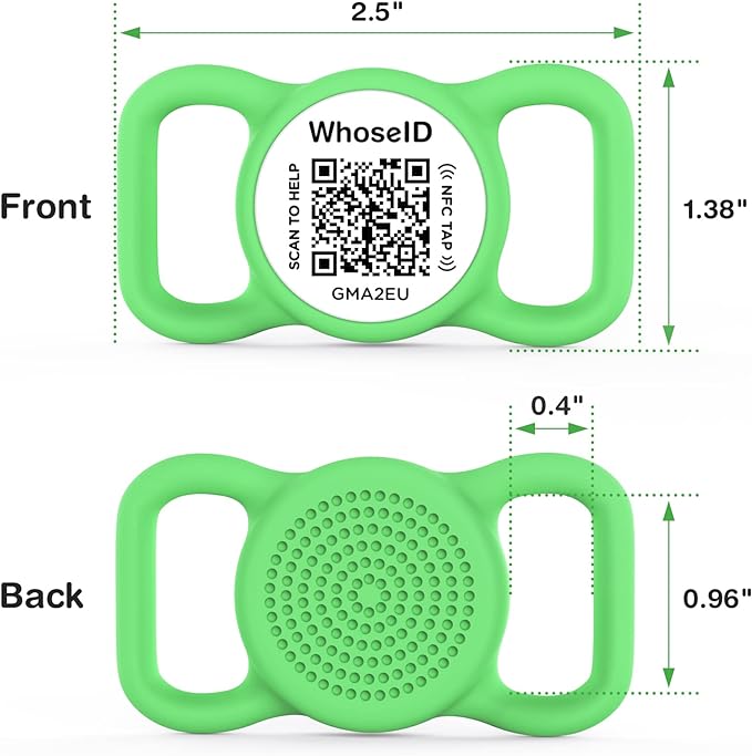 QR Code Dog Tag with NFC, Personalized Pet ID Tag, Silent Silicone Dog ID Tag, Modifiable Pet Online Profile, Multiple Emergency Contact, Scan QR Code Send Pet Location Email (Regular, Green)