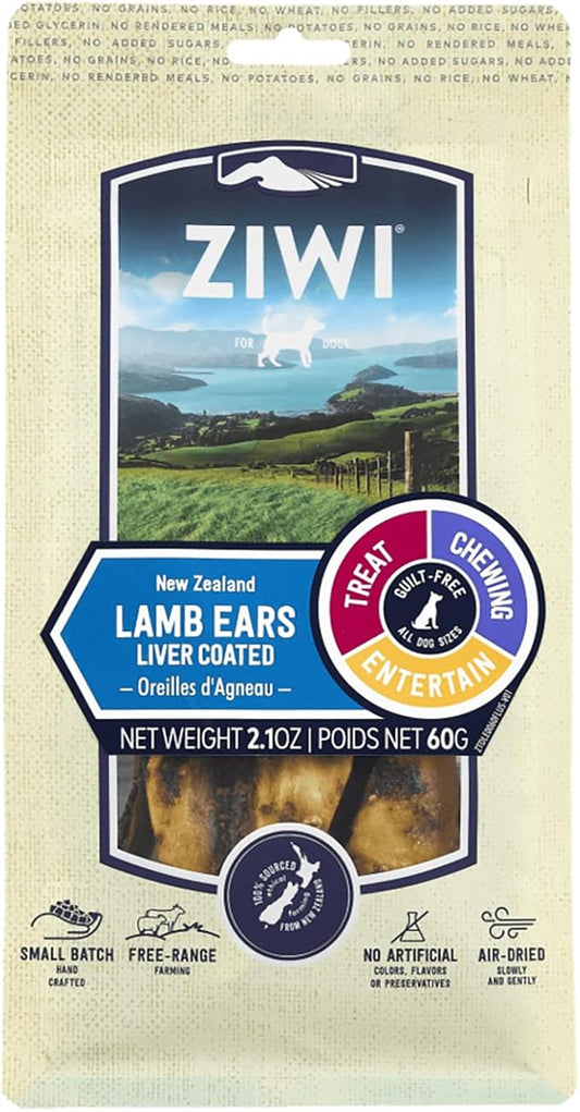 ZIWI Dog Chews and Treats – All Natural, Air-Dried, Single Protein, Grain-Free, High-Value Treat, Snack, Reward (Lamb Ears) 2.1 Ounce (Pack of 1)