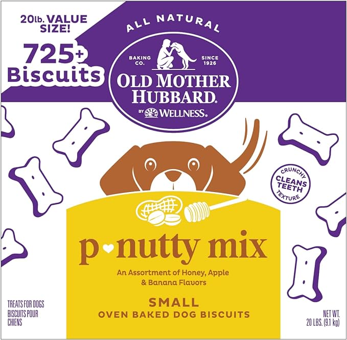 Old Mother Hubbard by Wellness P-Nutty Assorted Mix Natural Dog Treats, Crunchy Oven-Baked Biscuits, Ideal for Training, Small Size, 20 pound box