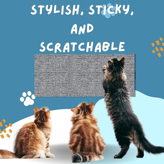 Cat Scratch Mat (Grey, 10-Pack), 23.6’’ x 11.8’’ Cat Wall Stracther, Versatile Self-Adhesive Replacement Easy Use for Cat Trees, Cat Wall Furniture, Scratching Posts, and Couch Protection